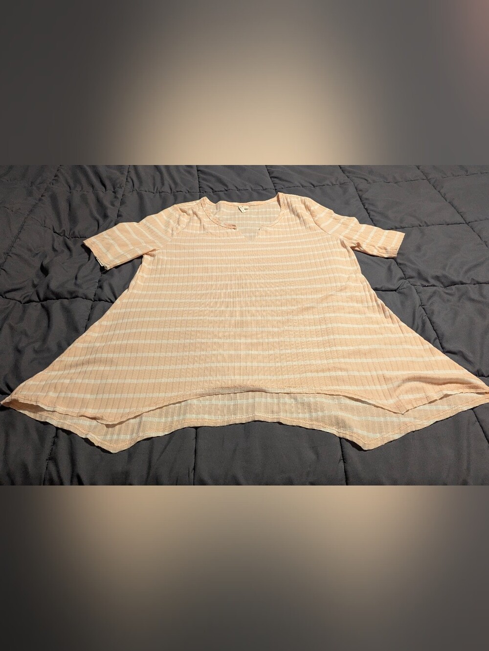 Cato Peach and White Striped Ribbed Short Sleeve Swing Top Size Large